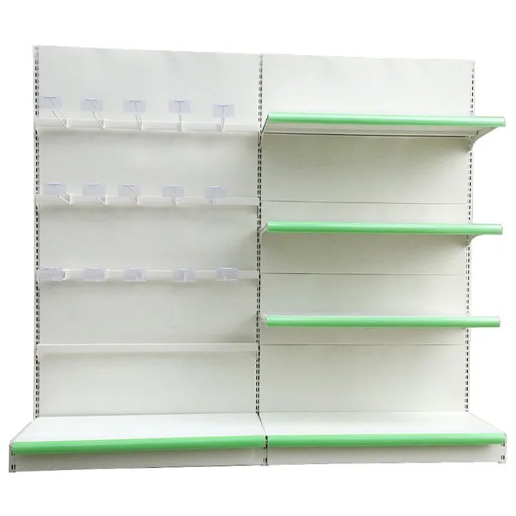Factory customized color size metal heavy duty minimarket shelves wall shelves for cosmetics display gondola with logo