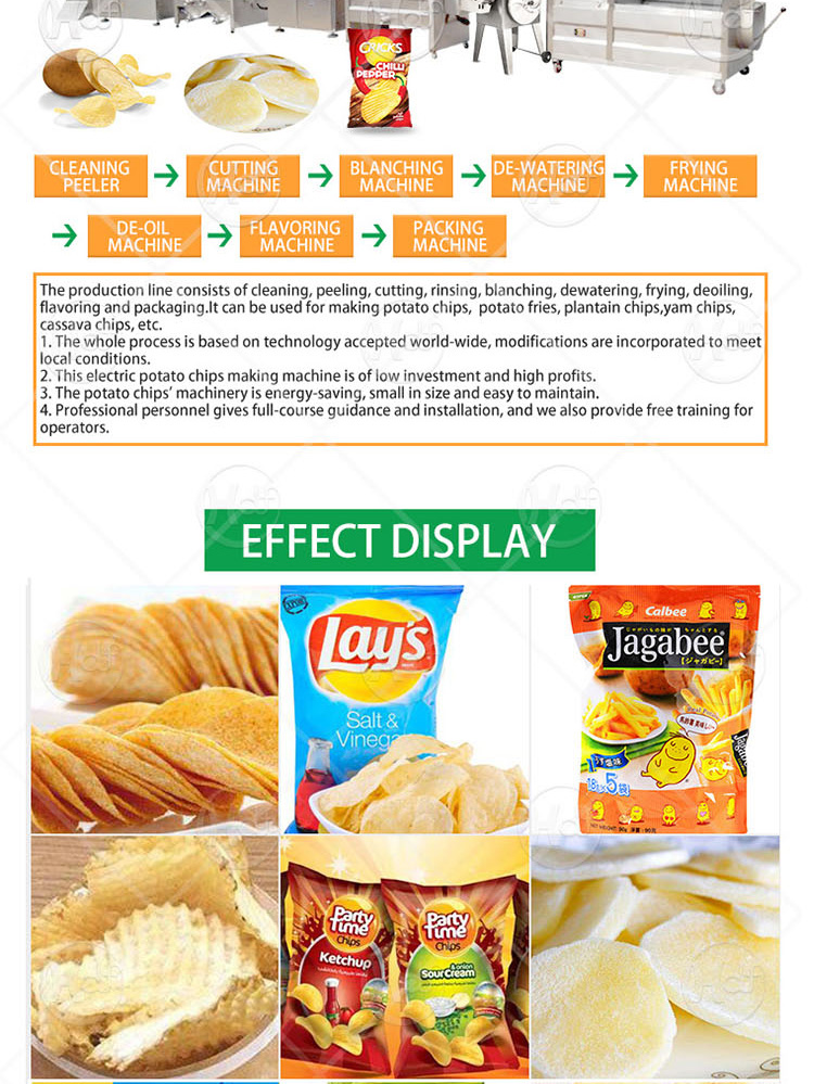 300kg/h potato chip machine/Automatic Fried Potato Chips Production Line/French Fries Making Machine
