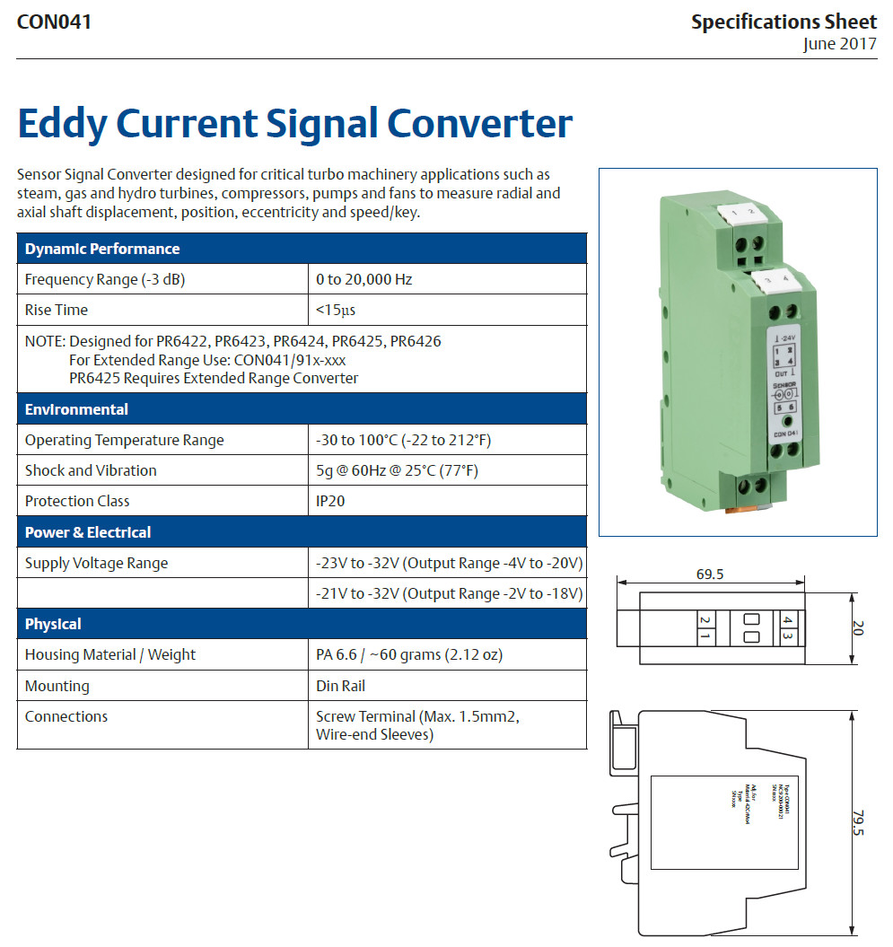 EPRO PR6423/000-031 8mm Eddy Current Sensor +CON041 Eddy Current Signal Converter