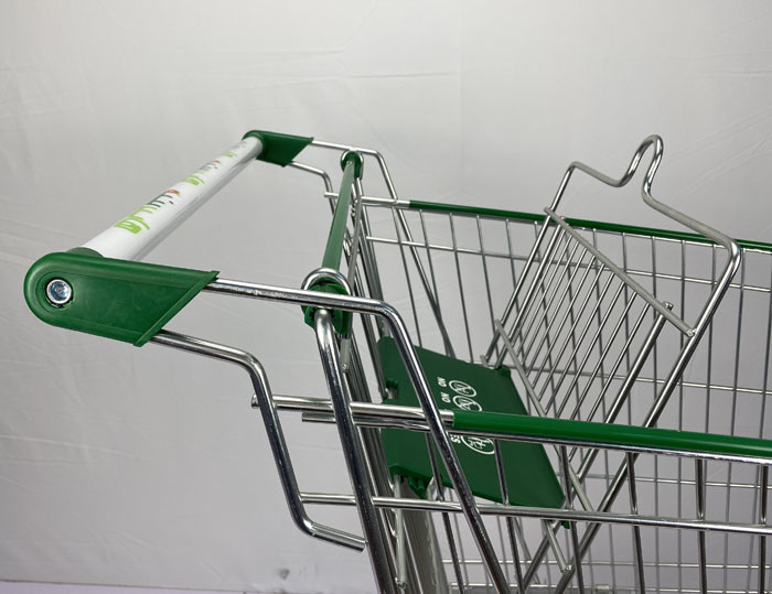 Customized 275L Warehouse Supermarket Shopping Trolley With Green Plastic Parts And Elevator Wheels