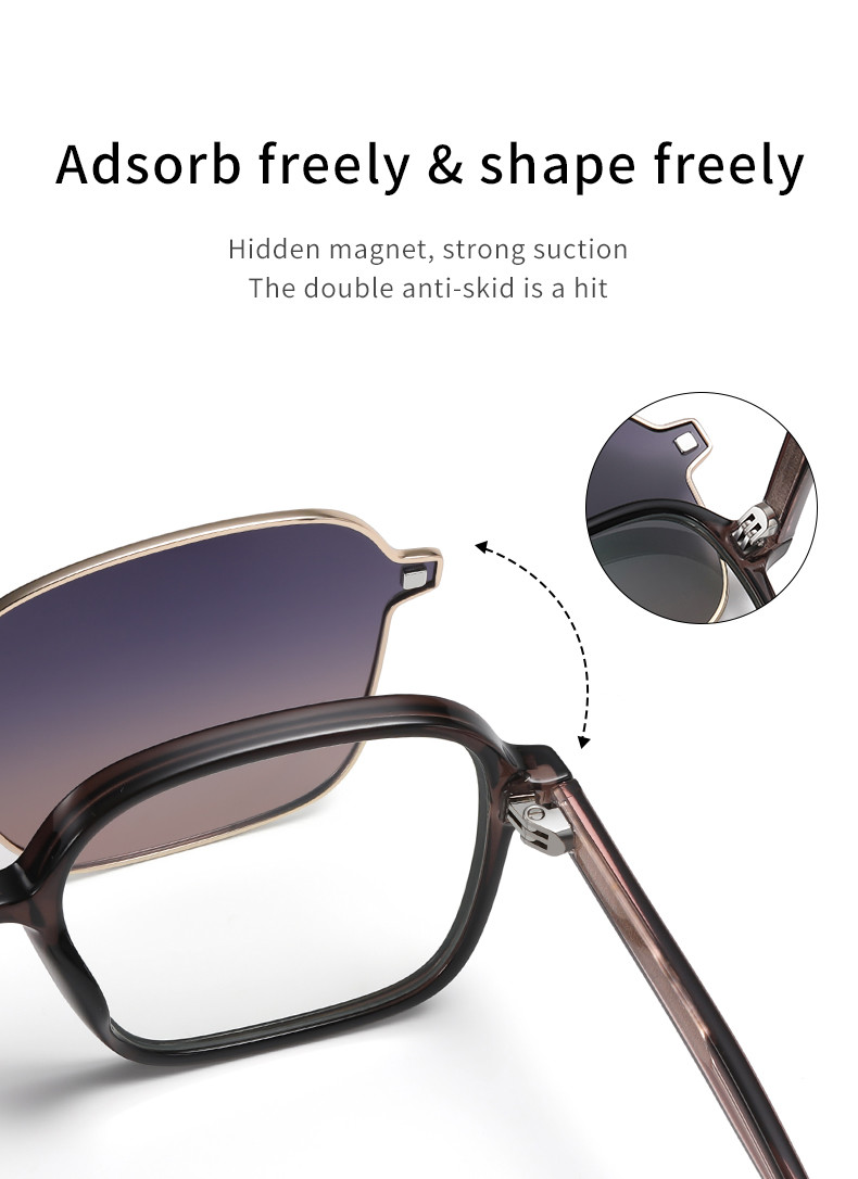 Unisex Clip On Magnetic Sunglasses For Women Polarized UV Protection Retro Square