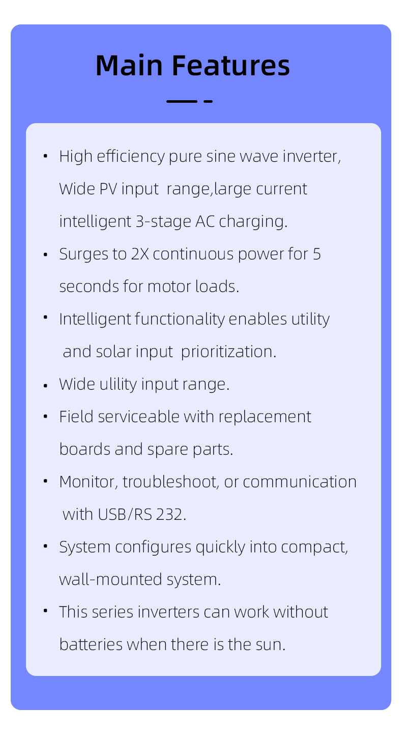 HFM II W series high frequency pure sine wave hybrid off grid inverter 3000 IIW