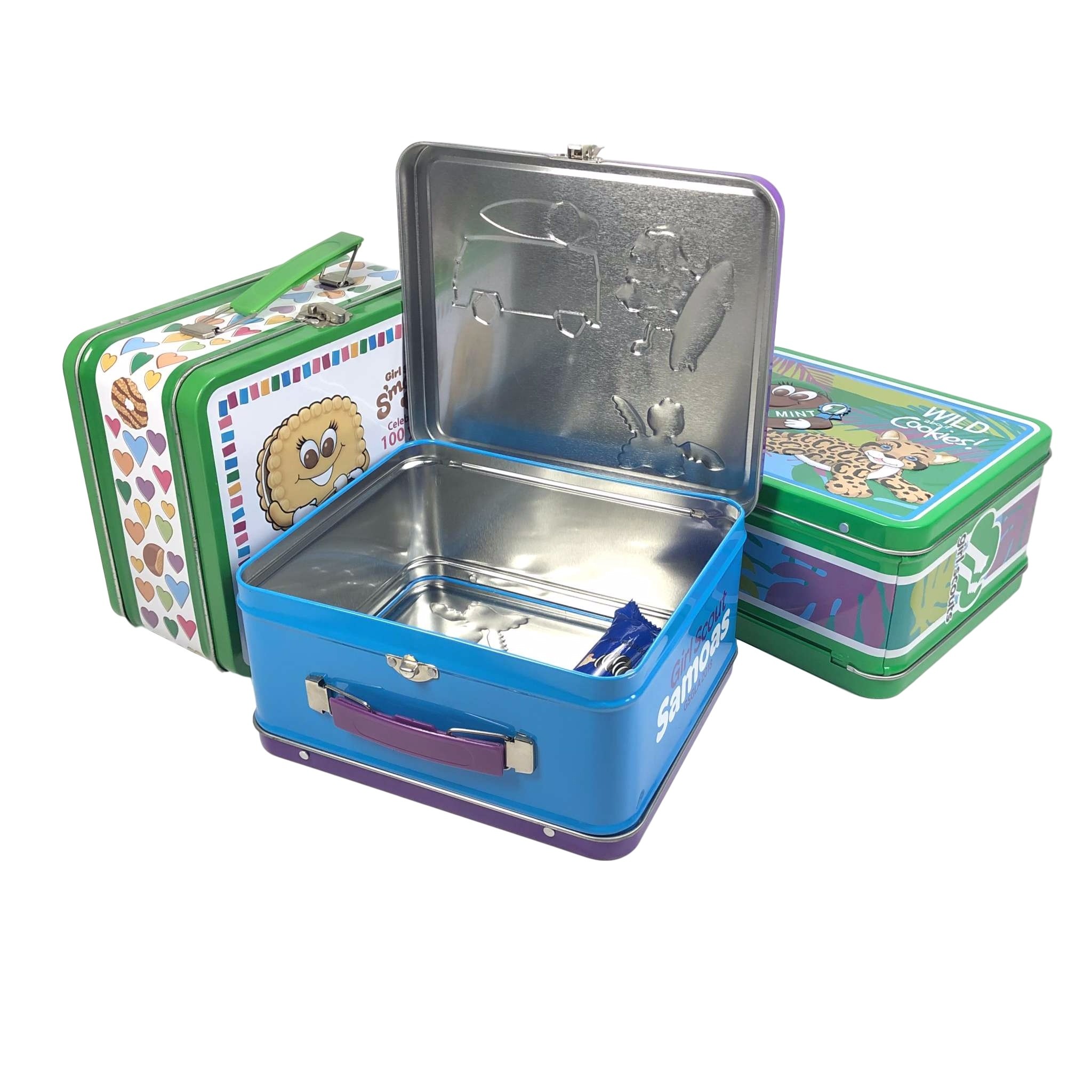 Custom Lunch Tin Boxes with Handles High Quality Tin Cans Vintage Metal Containers