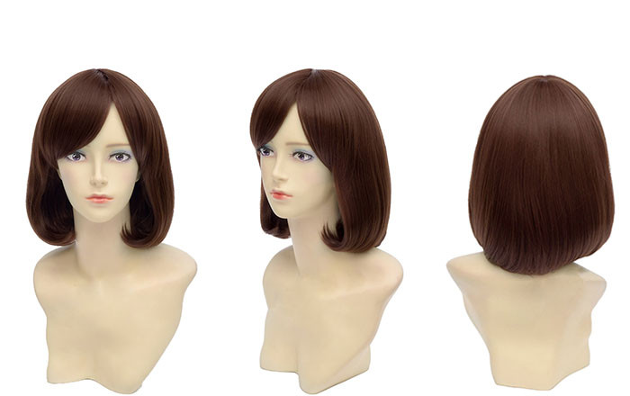 Short Wave Pure Brown Synthetic Hair Wigs For Lady / Heat Safe Synthetic Wigs