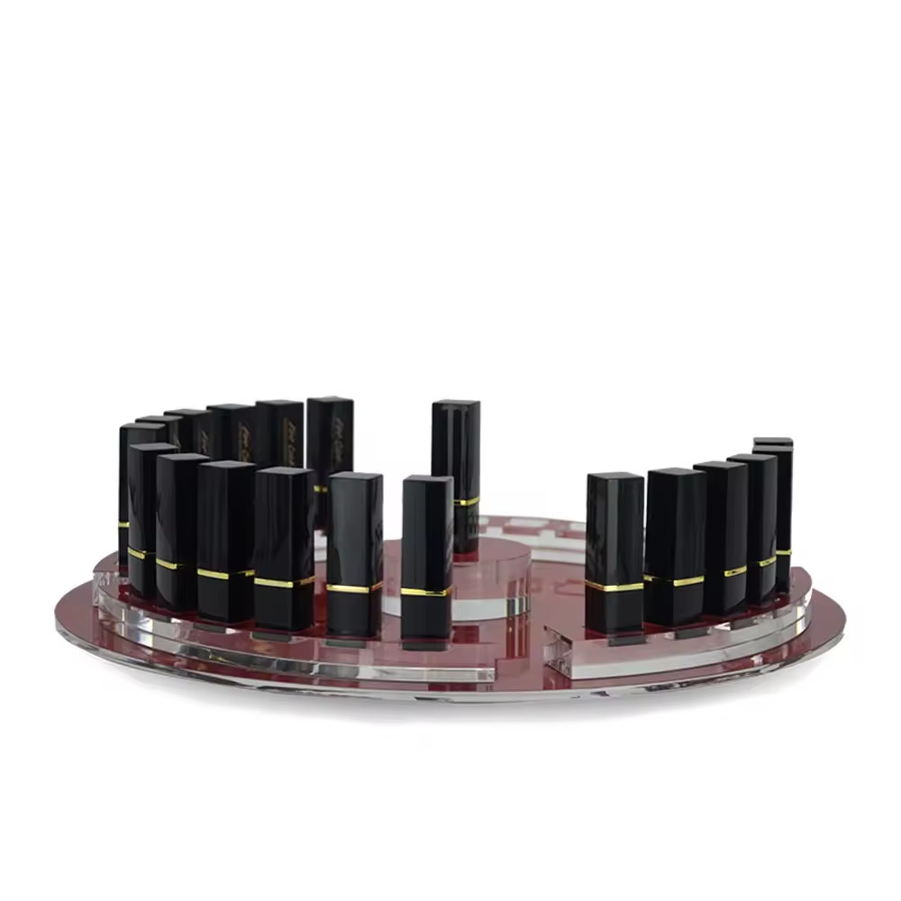 Round Rotating Acrylic Lipsticks Display Stand Holder For Cosmetics Brands