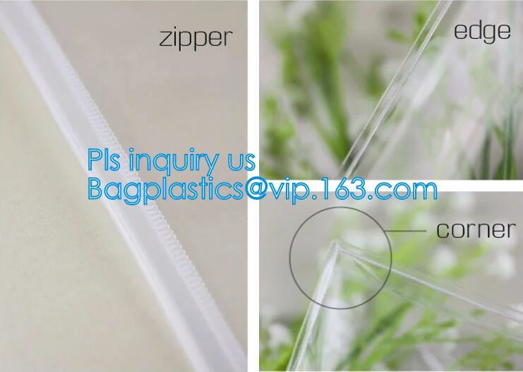 Horizontal Style Top Slider Closure Zip PVC Pack Bag for Tower Clothing Pack Clear and Frosted Sides, PVC / EVA / TPU zi