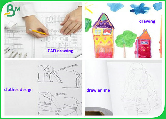 80g White Color CAD Plotter Bond Paper Roll For Engineering Drawing