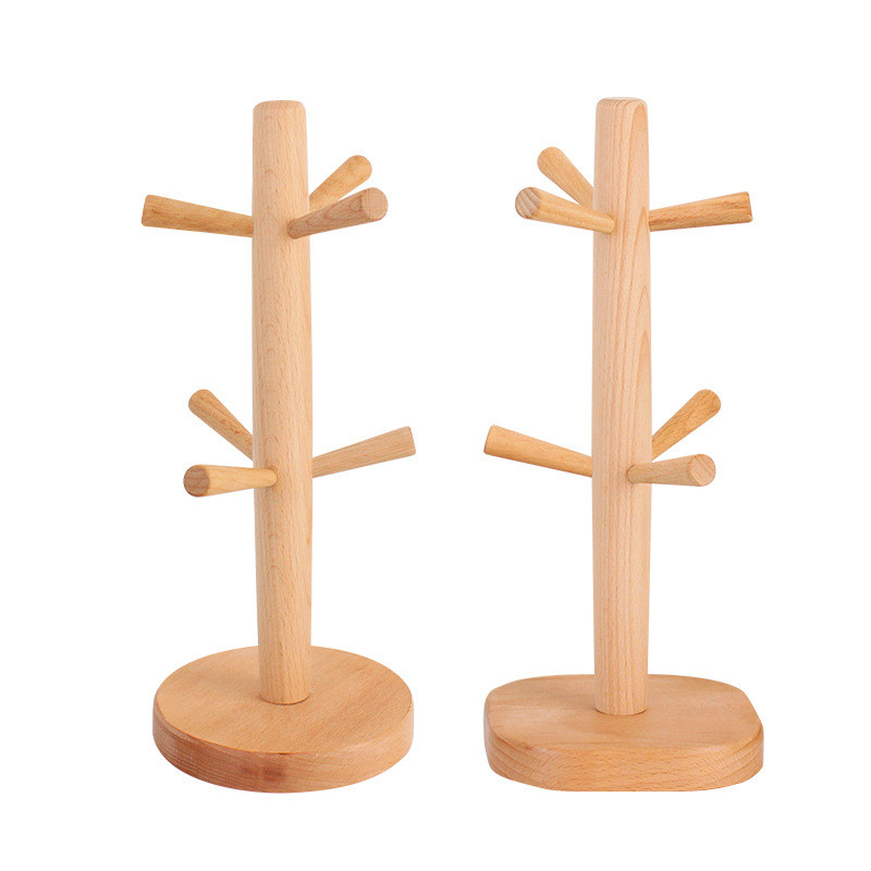 Wooden Bulk Kitchen Supplies Coffee Mug Rack Countertop Tree With 6 Hooks