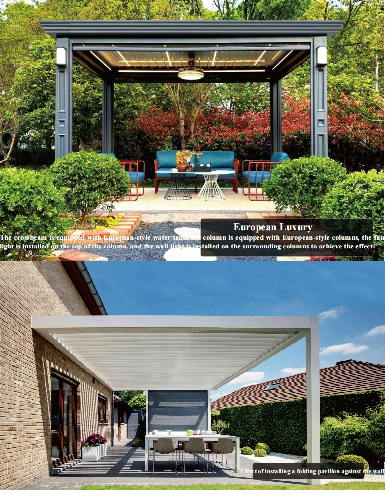 Customized PVC Retractable Pergola Remote Control Adjustable Aluminum Alloy Without Wood Heat Treated Pavilion Size