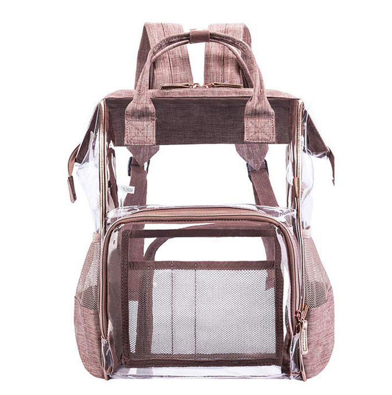 23L PTU Oxford Transparent Diaper Bag Backpack