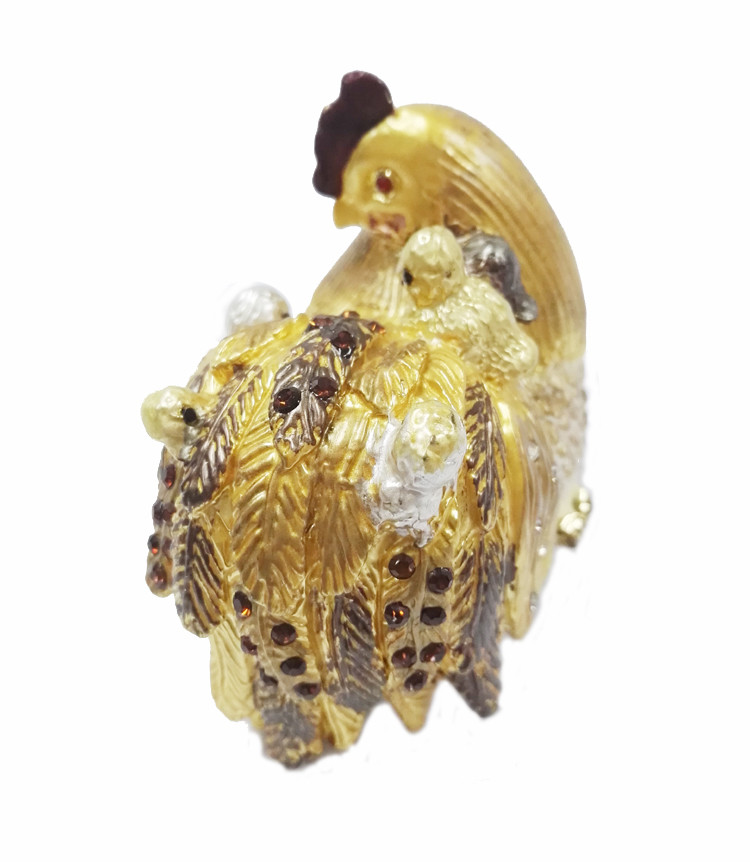 Fashion wholesale hen jewelry box metal pewter hen trinket box