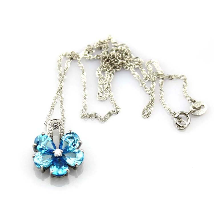 Women Jewelry Purple Cubic Zircon Flower Pendant Necklace (PSJ0223)