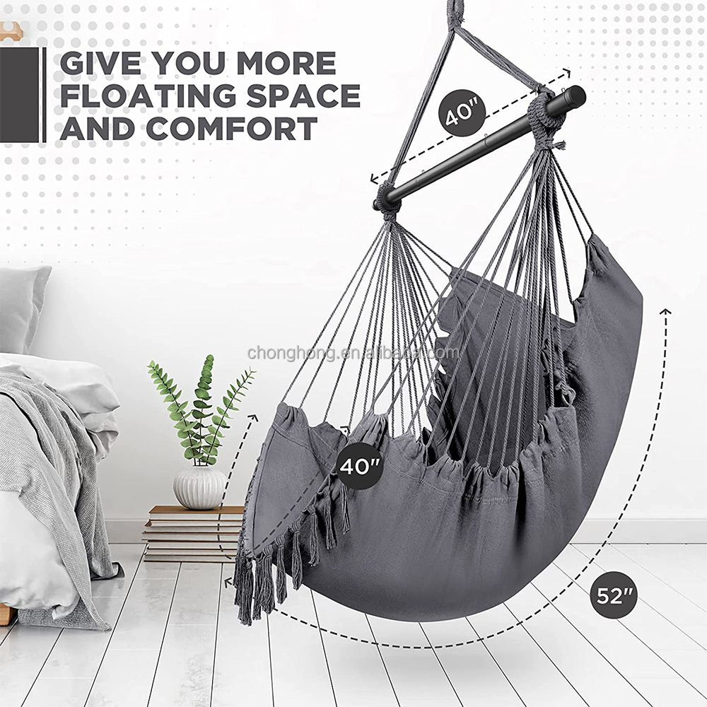 100*130cm 320g Polyester-cotton Hanging Rope Swing Hammock With Two Pillows