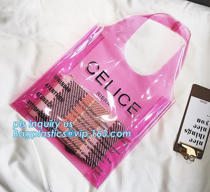 printed handle pvc bag pvc plastic bag, Stand up gift wine bottle packing recyclable PVC loop handle plastic bag, top se