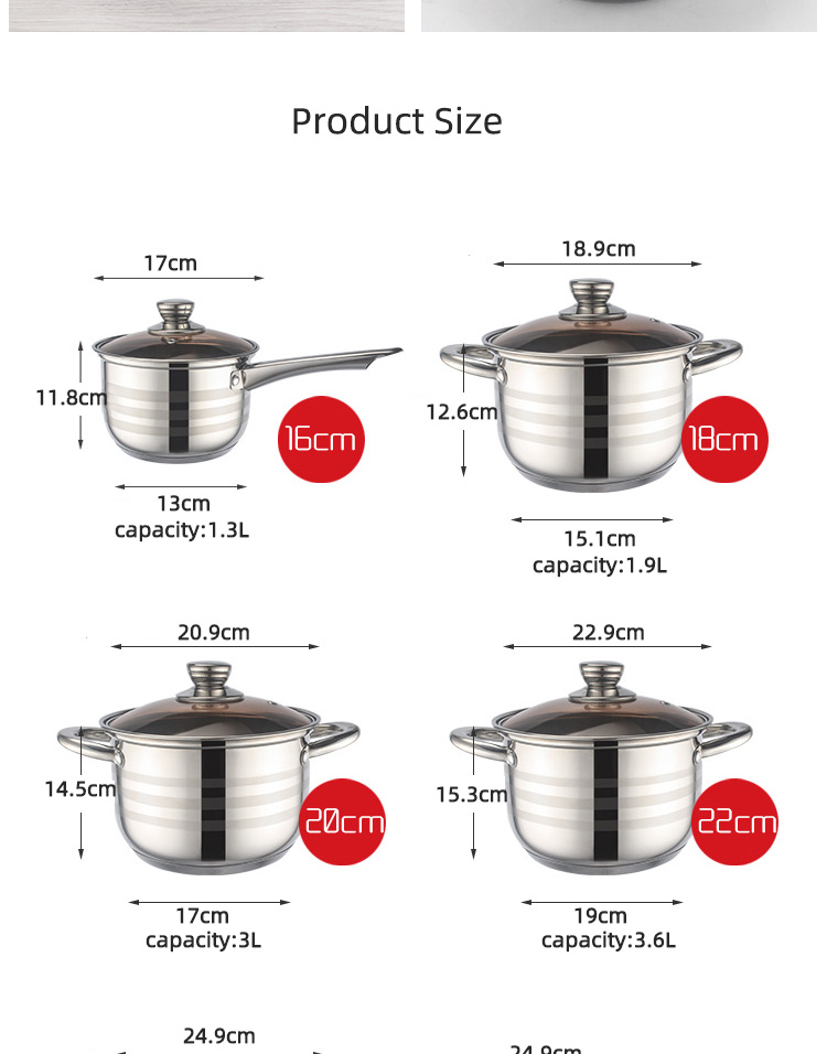 Factory Wholesale Different Size Cookware Set Custom Pots Wholesale 12pcs Stainless Steel Cooking Pot And Pan Set