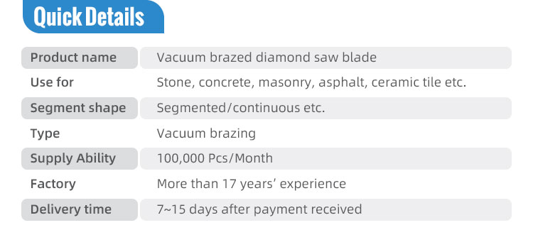 Good Sharpness Diamond Cutting Disc for Stone Cutting Segmented Vacuum Diamond Saw Blade