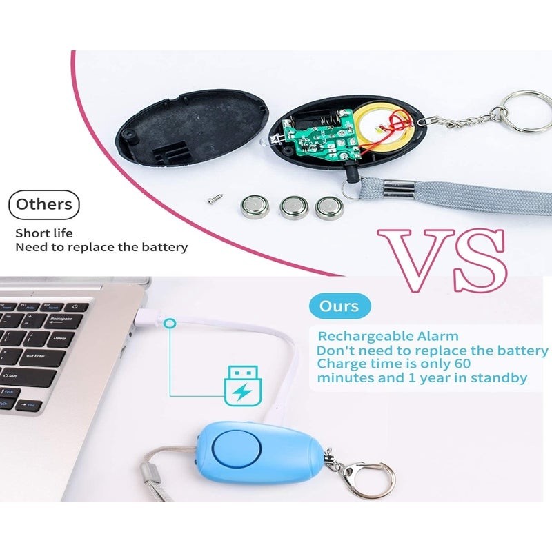 Rechargeable DC5V Police Approved Personal Security Alarms Pink Black Blue 130mAh