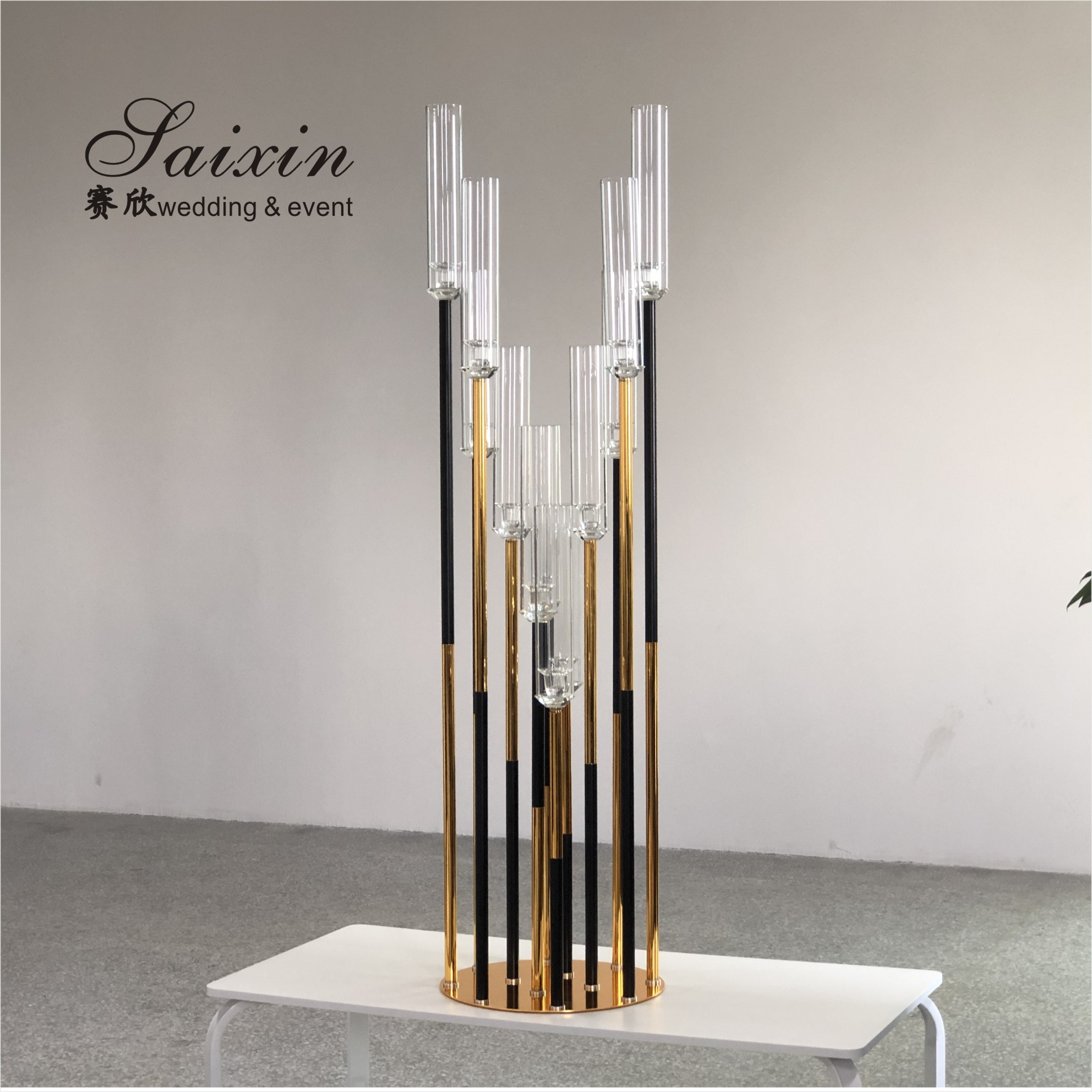 ZT-323B wholesale tall black metal 10 arms candlestick for wedding table centerpieces