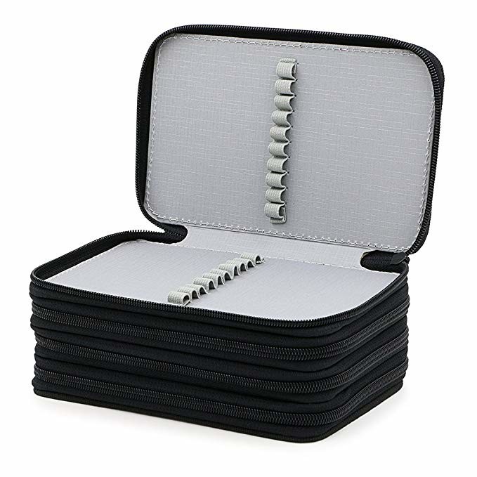 Portable Oxford Zipper Pencil Bag 72 Slots Colored Pencil Case Organizer Black