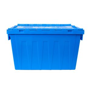 Transportation Plastic Crate with Attached Lid Industrial Stackable Security