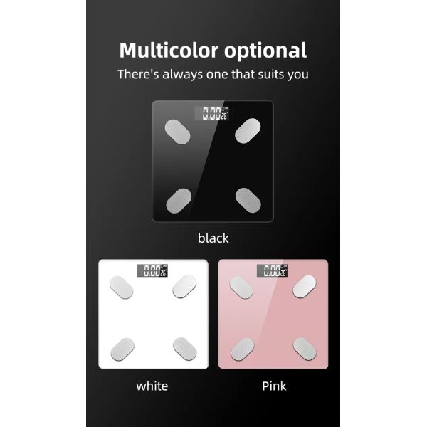 Battery Powered LED Glass Health Scale for Accurate Measurement of Body Fat Visceral Fat Muscle Bone and Basal Metabolic