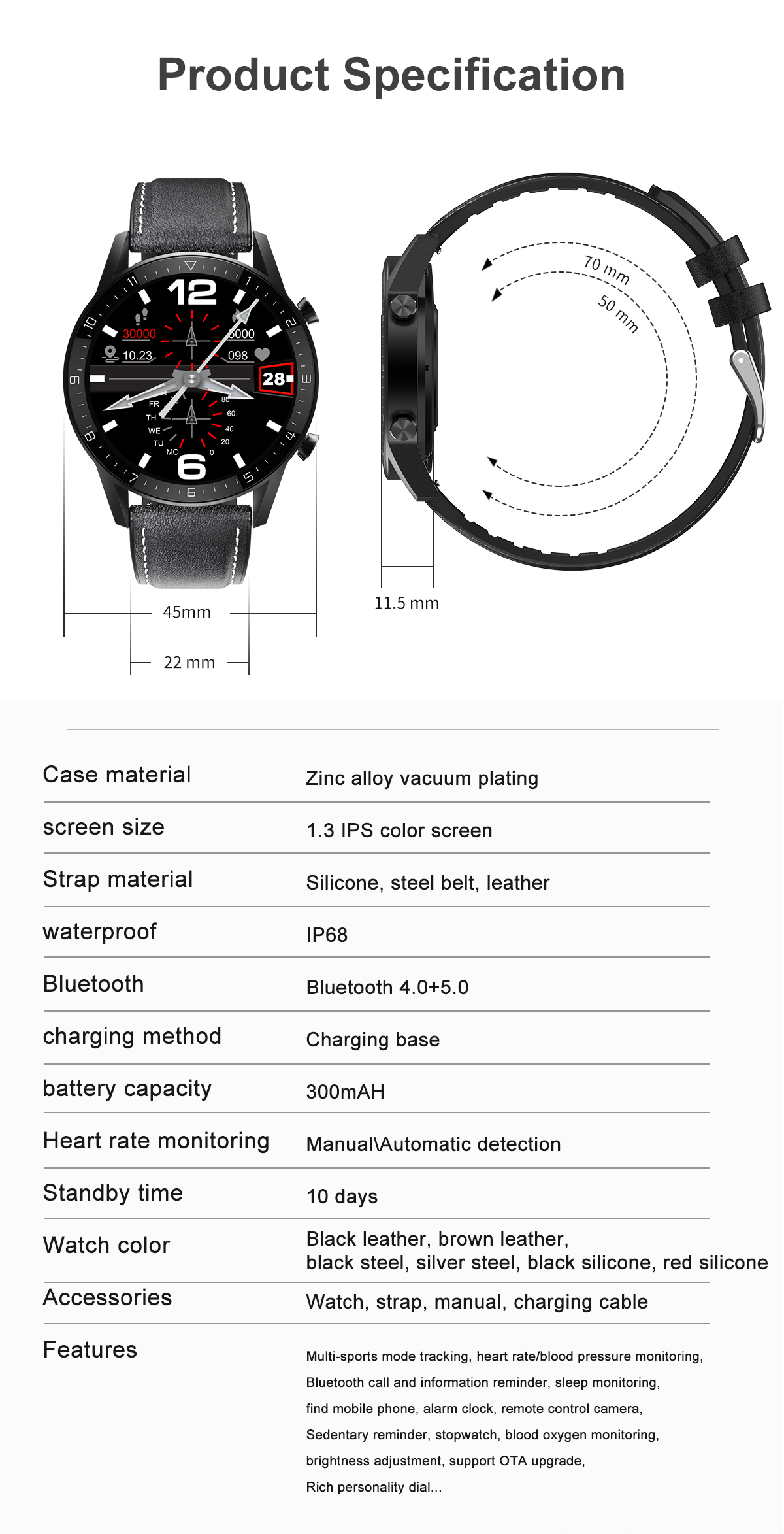 DT92 Smart Watch Women Men Call 1.3 Inch Touch Screen Retina Display Scree Round Charging Smartwatch 2020 PK L13 L16
