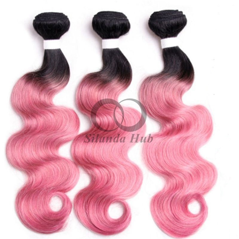 #T1B/Pink Body Wave Remy Human Hair Bundles Sew In Weave Bundles Brazilian Bundle Deals