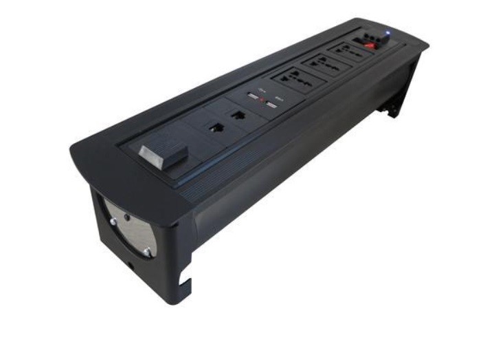 Black Color Conference Table Power Outlets Durable With HDMI Interface