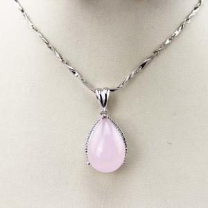 Buy cheap Sterling Silver Rose Quartz Cubic Zircon Drop Pendant Necklace (PSJ0160) product