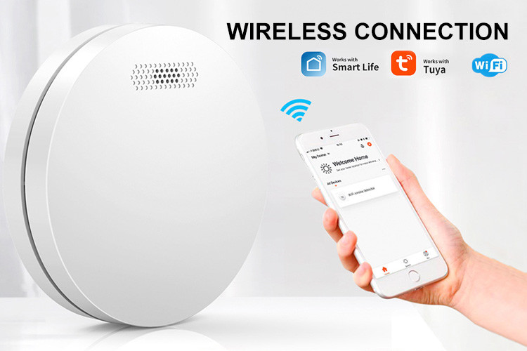 TUYA WiFi Smoke Detector Self Checking Wireless Smart Fire Smoke Detector With Silence Button
