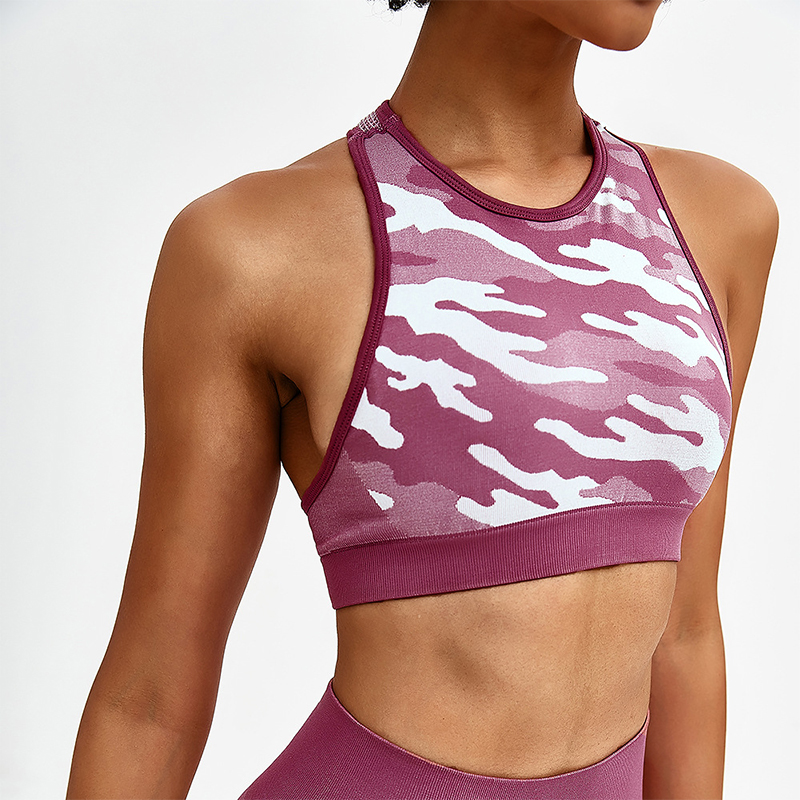 Oem Factory Manufacturer Custom Logo Spandex Ladies Sports Bras Army Camo Women Racer Back Tank