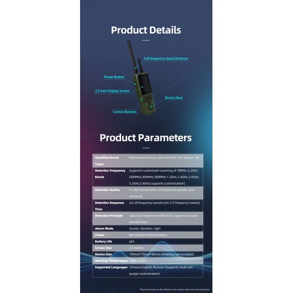 1.5km 70-6200M Dual-mode Drone Detection device Wide Range of Detection Models Super Early Warning for FPV Drones Low False Alarm Rate Full Frequency