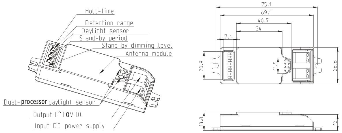 1 ~ 10V Dimming Output 12V Microwave Sensor Daylight Monitoring Function