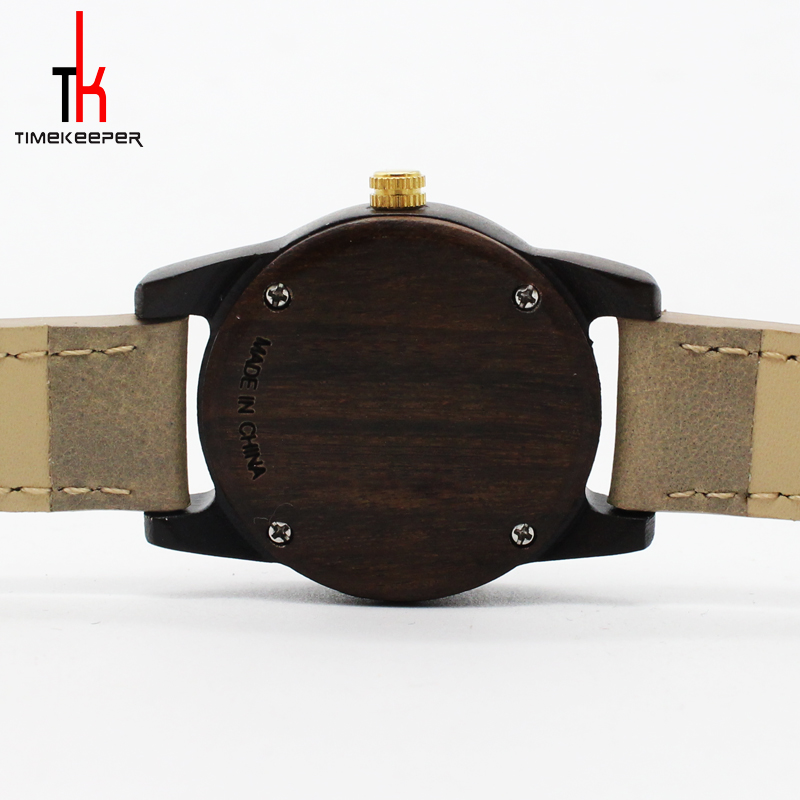 Lady Genuine Leather Watch Lack Sandal Water Resistant Wood Face Watch
