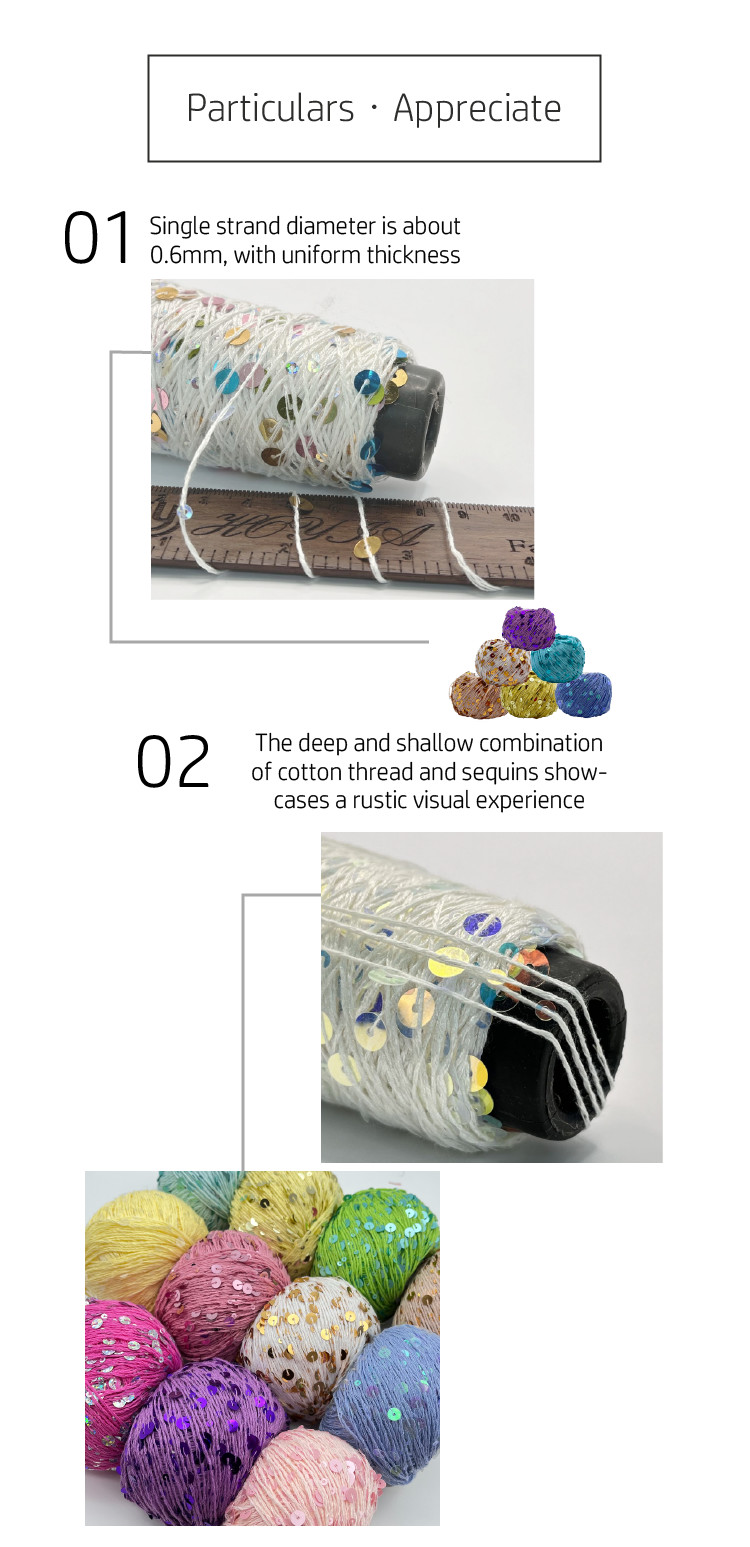 166 colors 55% Cotton 45% Paillette 3mm 6mm Sequin Yarn For DIY Crochet