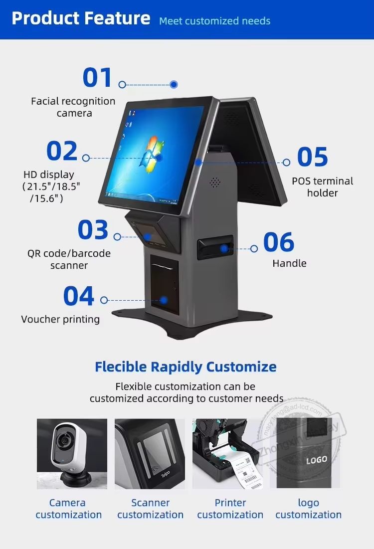 15.6" Touch Screen Windows POS Payment Kiosk with Double Sided Self Service Order Tablet and Incell Capacitive Touch