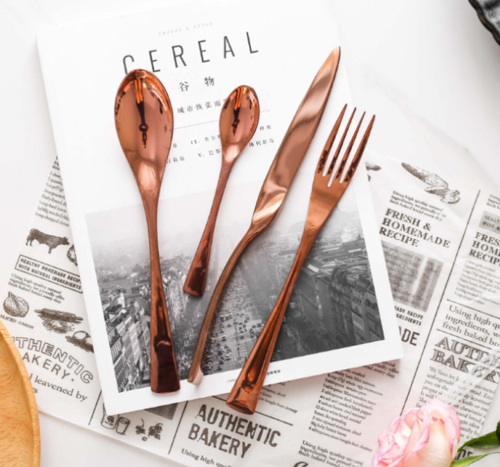 Elegant Design Stainless Steel Rose Gold Cutlery/Wedding Flatware/Colorful Knife Fork