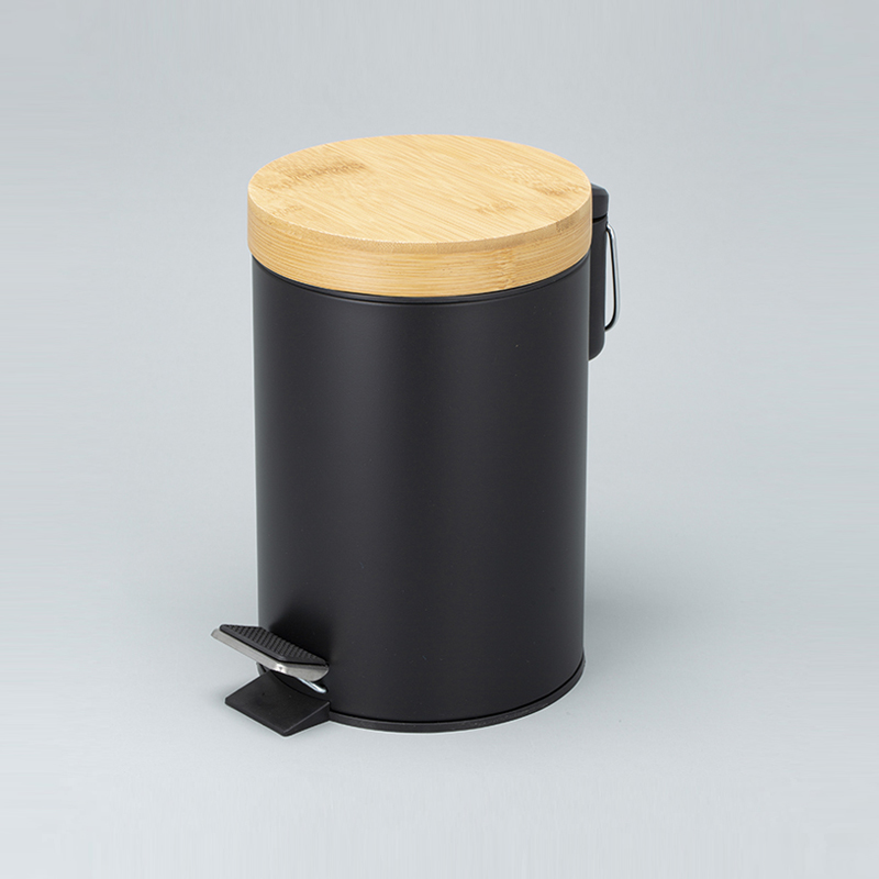 Household Round Structure Standing 3L 5L 8L 12L 20L 30L Stainless Steel Waste Bins with Bamboo Surface Treatment
