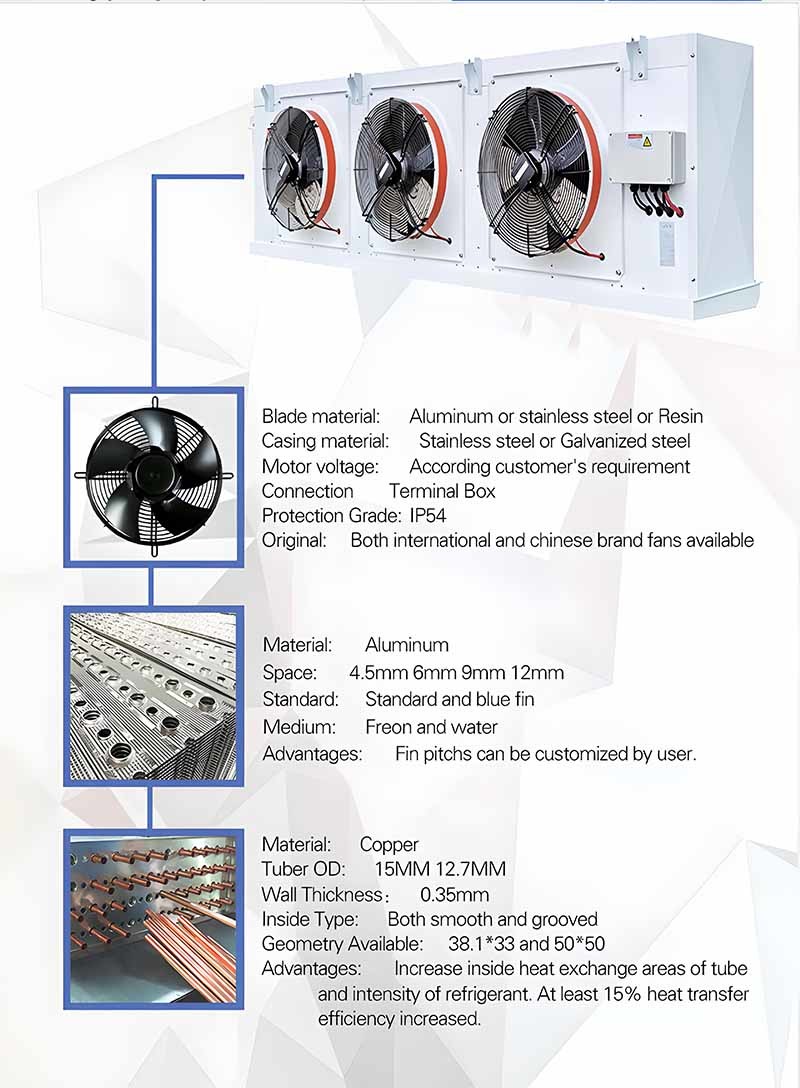 Low Temperature Industrial Refrigeration Evaporator , Defrost Walkin Cooler Evaporator