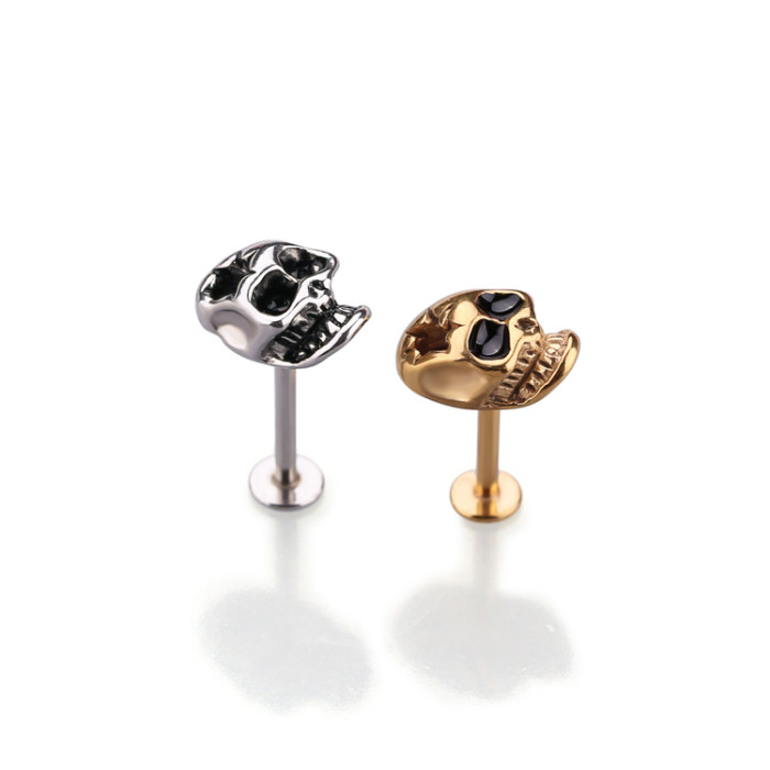 Surgical Steel Skull Cartilage Earring tragus helix piercing labret piercing cool skull lip piercing rings