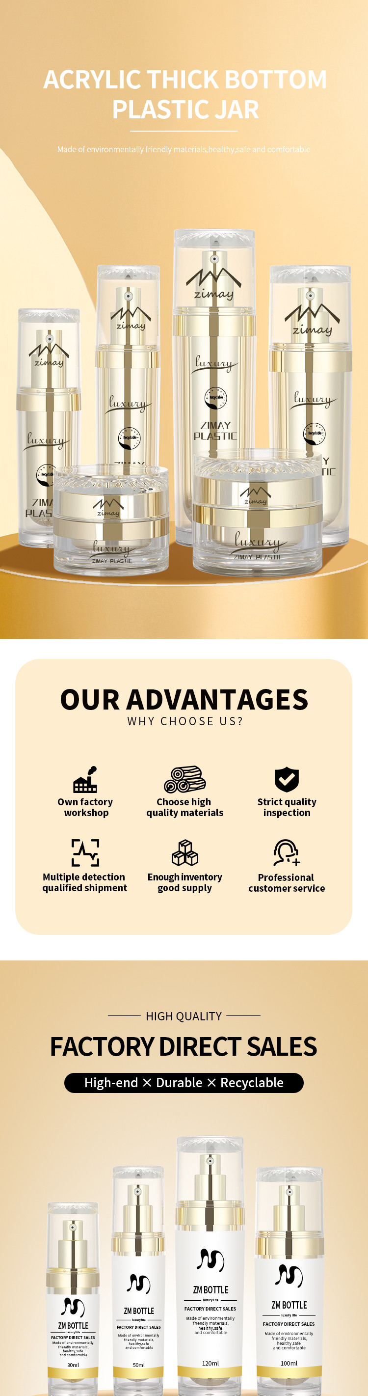 30ml 50ml 100ml 120ml plastic acrylic beauty makeup cosmetic lotion bottle 50g luxury cream containers skincare set