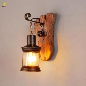 China Industrial Vintage Wooden Metal Painting Modern Wall Light For Home Corridor Decorate on sale