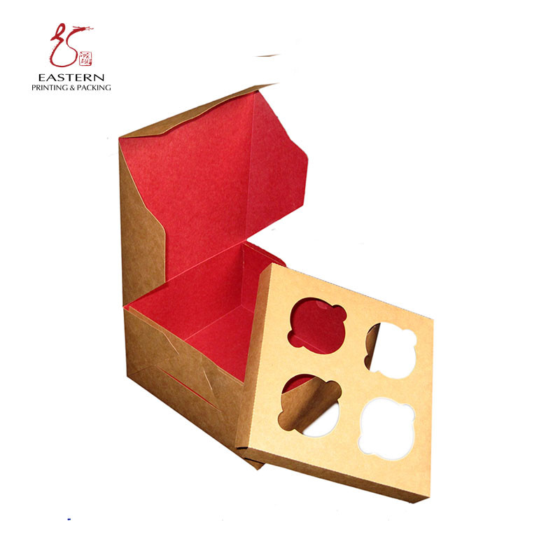 Folding 350gsm 4 Cupcake Paper Box , Kraft Paper Cupcake Boxes 8*8*4 Inch