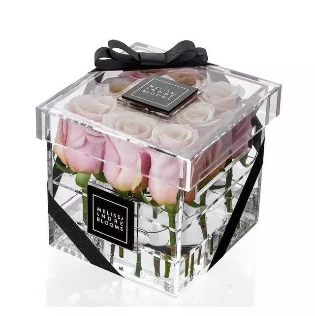 Wholesale Price Preserved Rose Display Acrylic Box With Lid Square Style 8 Sizes Valentine's Day Anniversary
