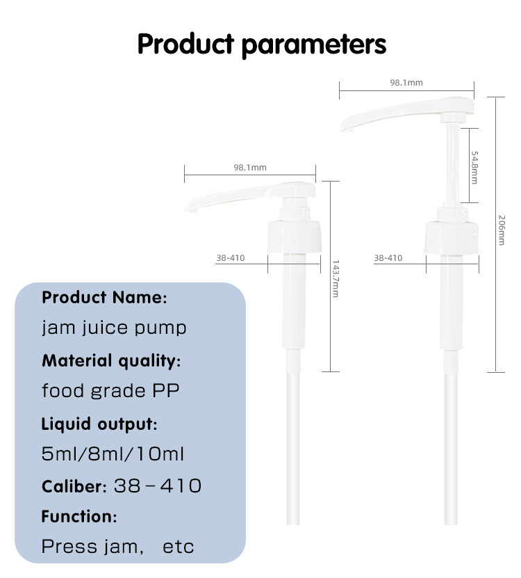 Food Grade Plastic PP Narrow Head Syrup Dispenser Pump 5ml/8ml/10ml Output 38-410 Closure