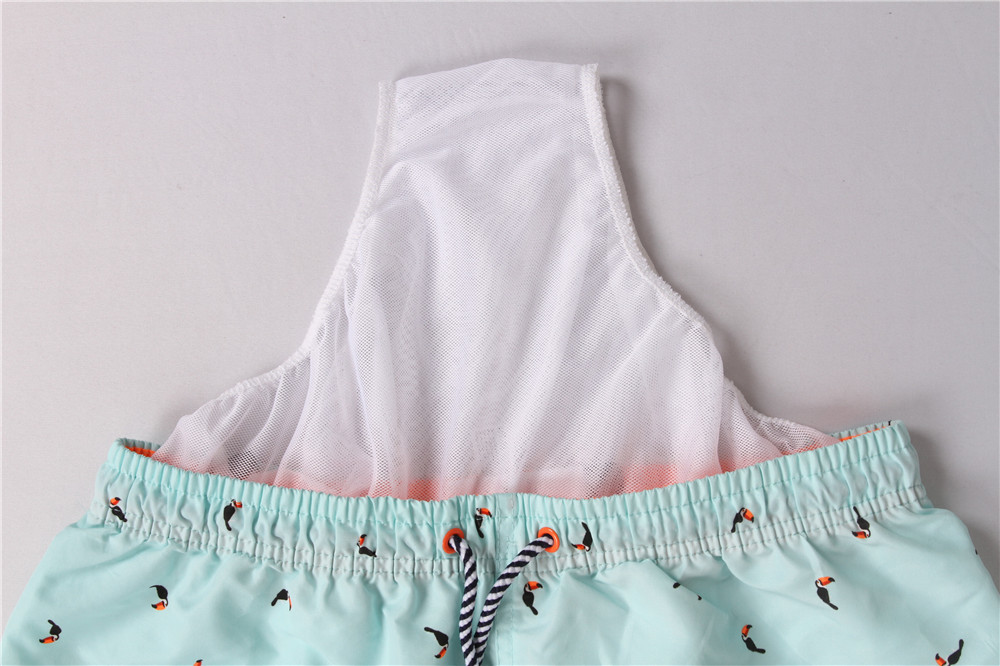 Contrast Color Waistband Hawaiian Print Swim Trunks With Mesh Brief