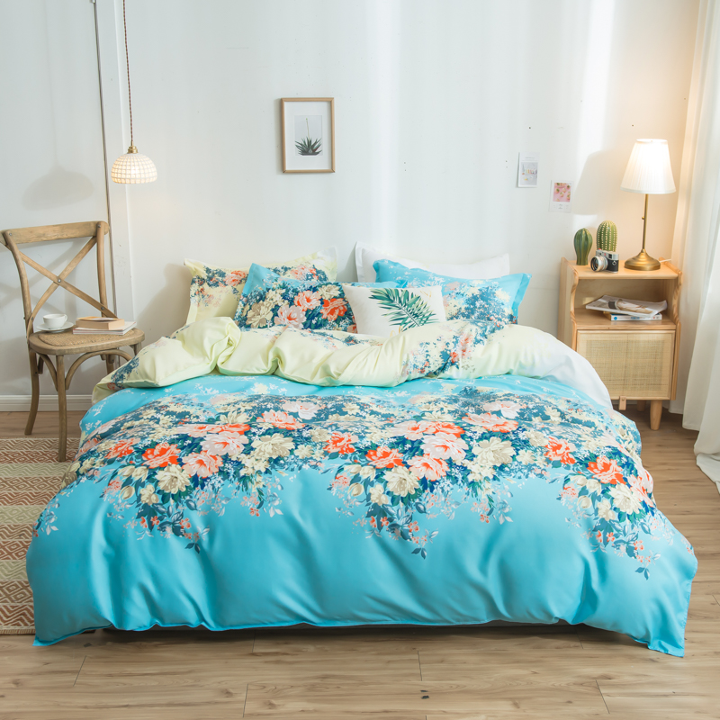 Reactive Printing Luxury 4pcs Bedding Set for Customized Single Double Queen King Size