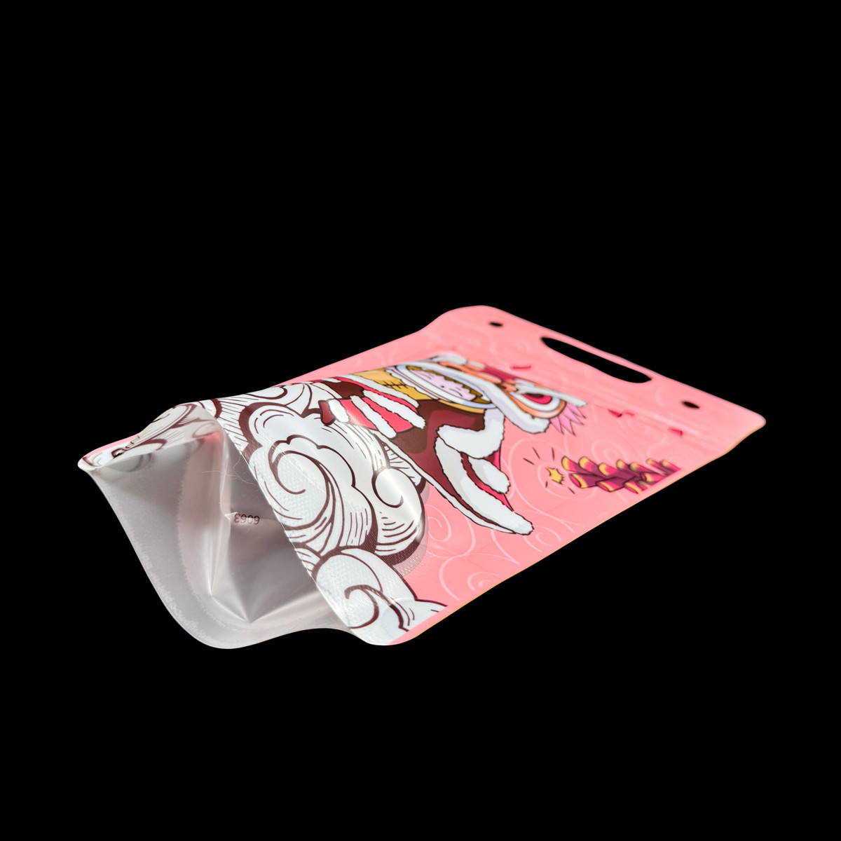 Chinese New Year Elements Line Dance One Side Clear Matte Held Stand Up Empty Drink Pouches with Zipper and Straw Holes