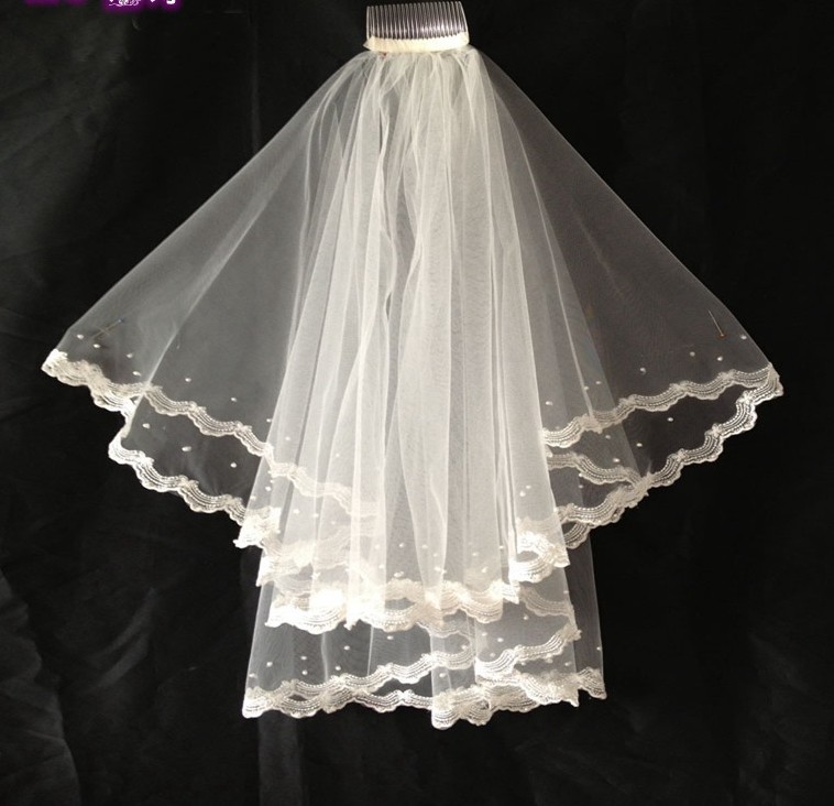 Embroidery lace with bead Ivory/White Bridal Veil with Rhinstone Wedding Accessories