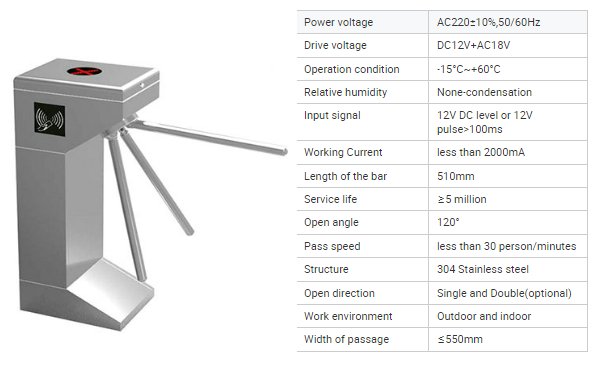 Hot Sale RFID Card Reader 500mm Width Semi-Automatic Tripod Turnstile Waterproof/RS485 0